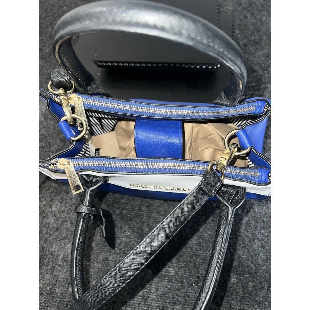 Christian Siriano Blue White Satchel Crossbody Bag Structured Top Handle - Picture 12 of 16